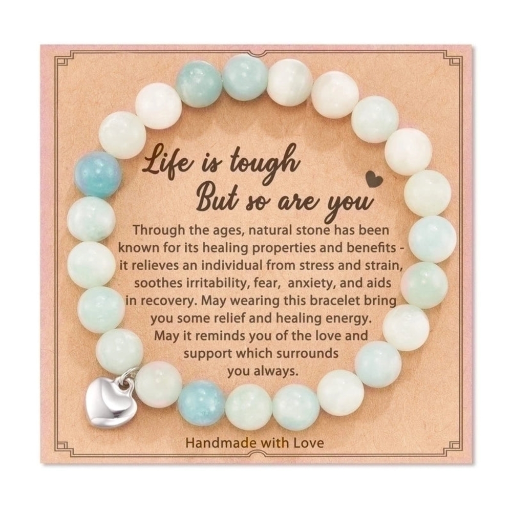 Handmade Love Natural Stone Bracelet with Heart Charm